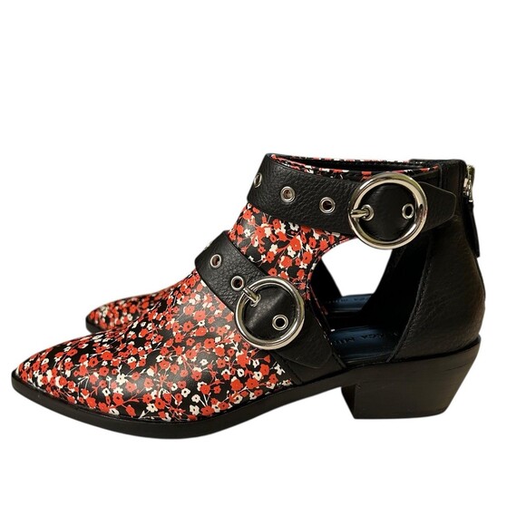 Rebecca Minkoff Ankle Boots Kianna Cutout Bootie 6.5M Red Black Floral Back Zip - Picture 2 of 16